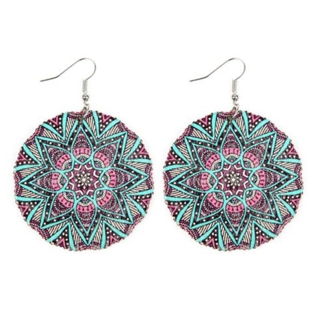 Mew Mandala 369 Earrings Hand Painted on Wooden Disk